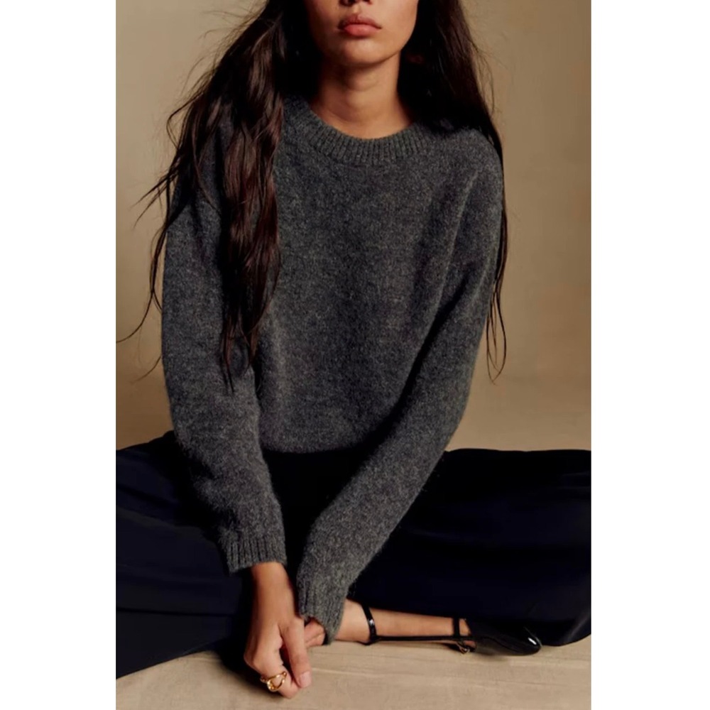 Sezane Amiel Sweater Grey Baby Alpaca Blend Crew Neck Knit Size S French Girl